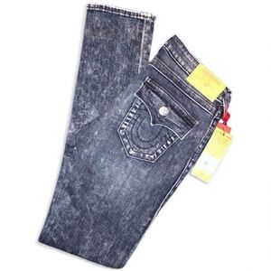 𝅺True Religion jeans Super Stretch Skinny blue Jeans size 27 inseam 32.